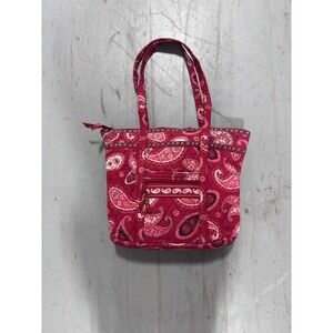 Vera Bradley Red Pink Paisley Quilted Cotton Zip Top Tote Shoulder Bag